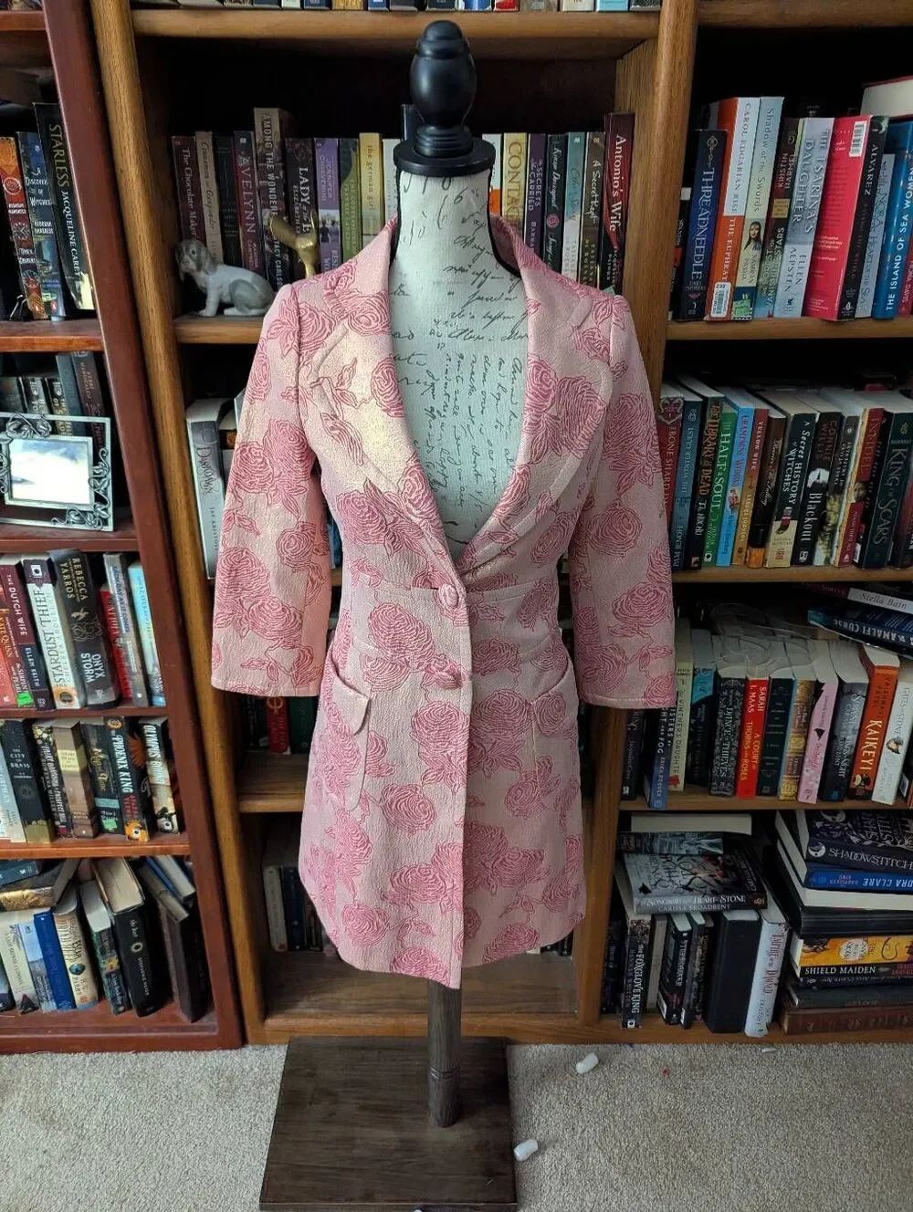 Banana Republic Silk Pink Floral Metallic Shimmer Blazer Jacket Peacoat Size S